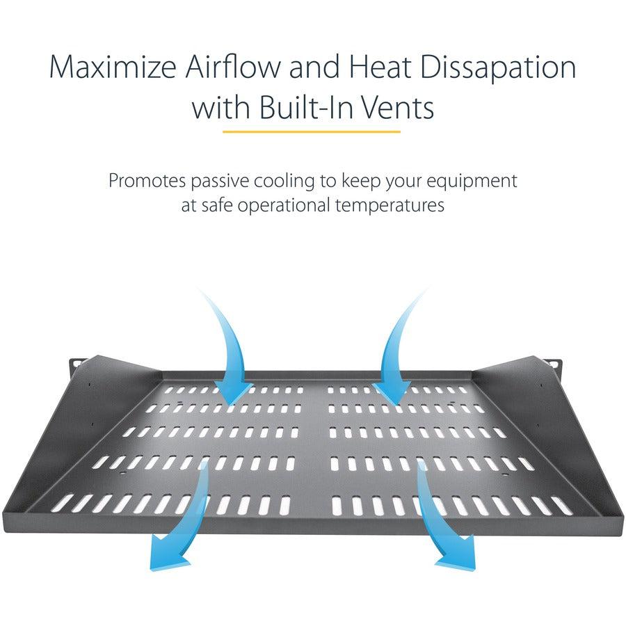 Startech.Com 2U Server Rack Shelf - Universal Vented Rack Mount Cantilever Tray For 19" Network Equipment Rack & Cabinet - Durable Design - Weight Capacity 200Lb/91Kg - 14" Deep Shelf, Black