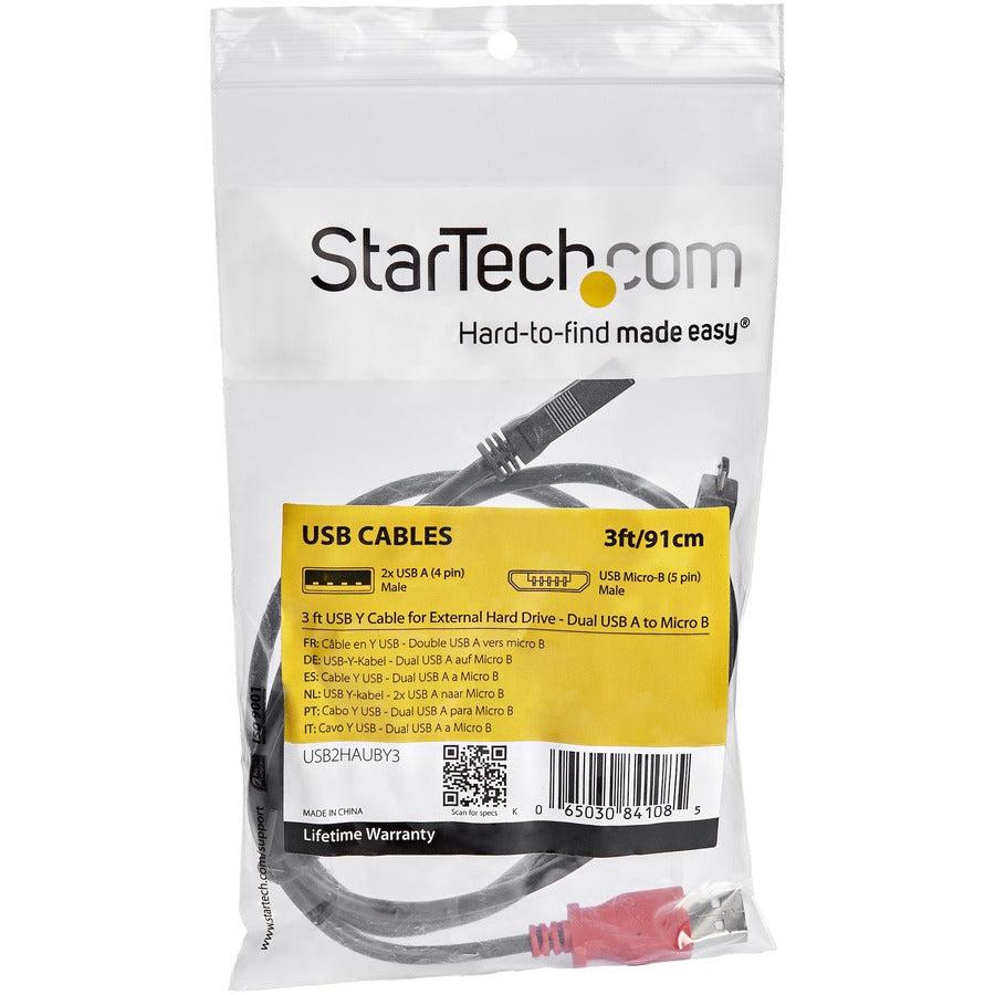 Startech.Com 3 Ft Usb Y Cable For External Hard Drive - Dual Usb-A To Micro-B