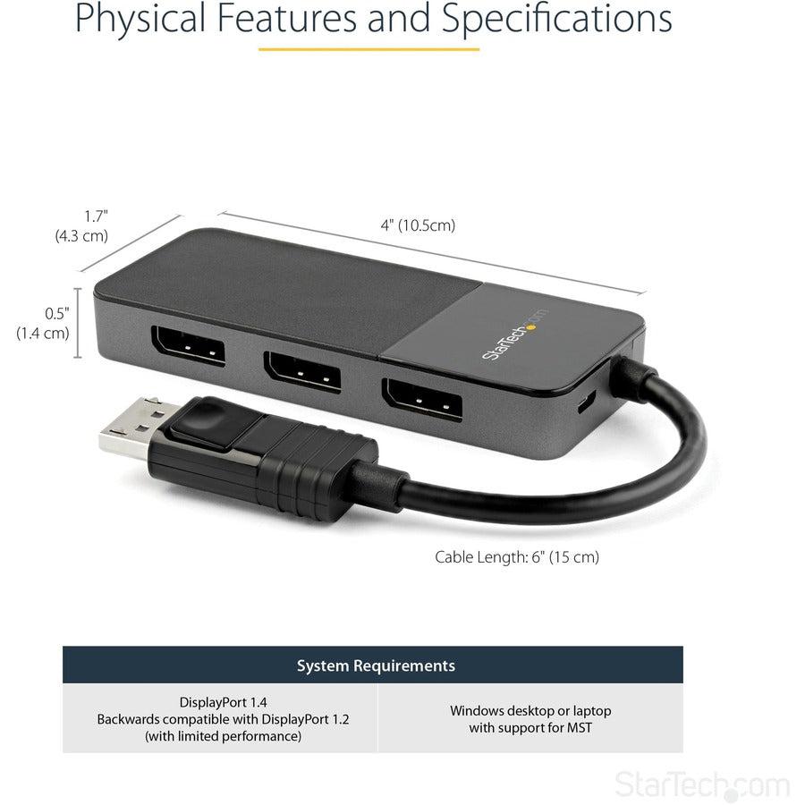 Startech.Com 3 Port Multi Monitor Adapter - Displayport 1.4 To 3X 4K Displayport Video Splitter -
