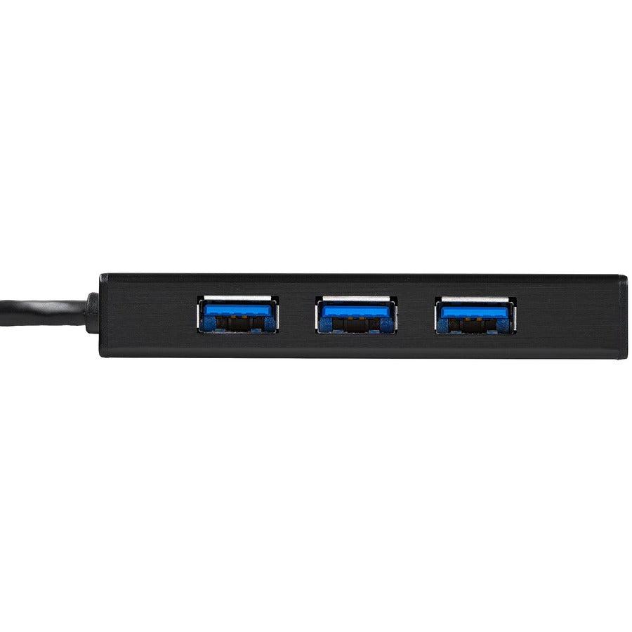 Startech.Com 3-Port Portable Usb 3.0 Hub Plus Gigabit Ethernet - Aluminum With Built-In Cable