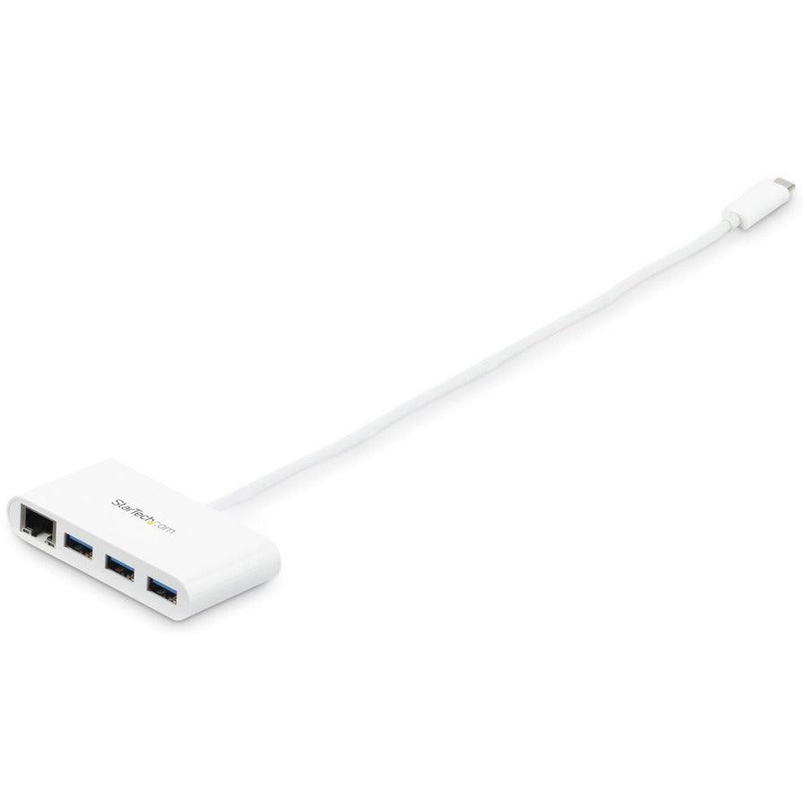 Startech.Com 3-Port Usb-C Hub With Gigabit Ethernet - Usb-C To 3X Usb-A - Usb 3.0 Hub - White