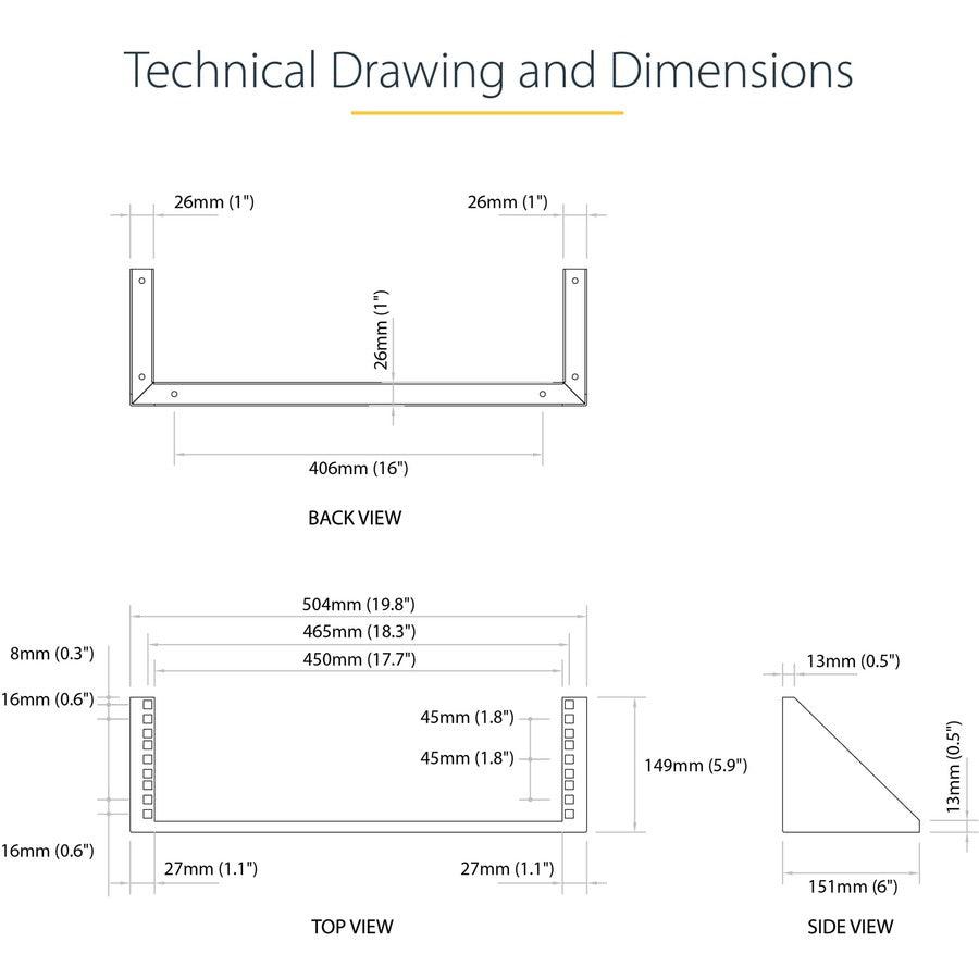 Startech.Com 3U 19In Steel Vertical Wall Mount Equipment Rack Bracket