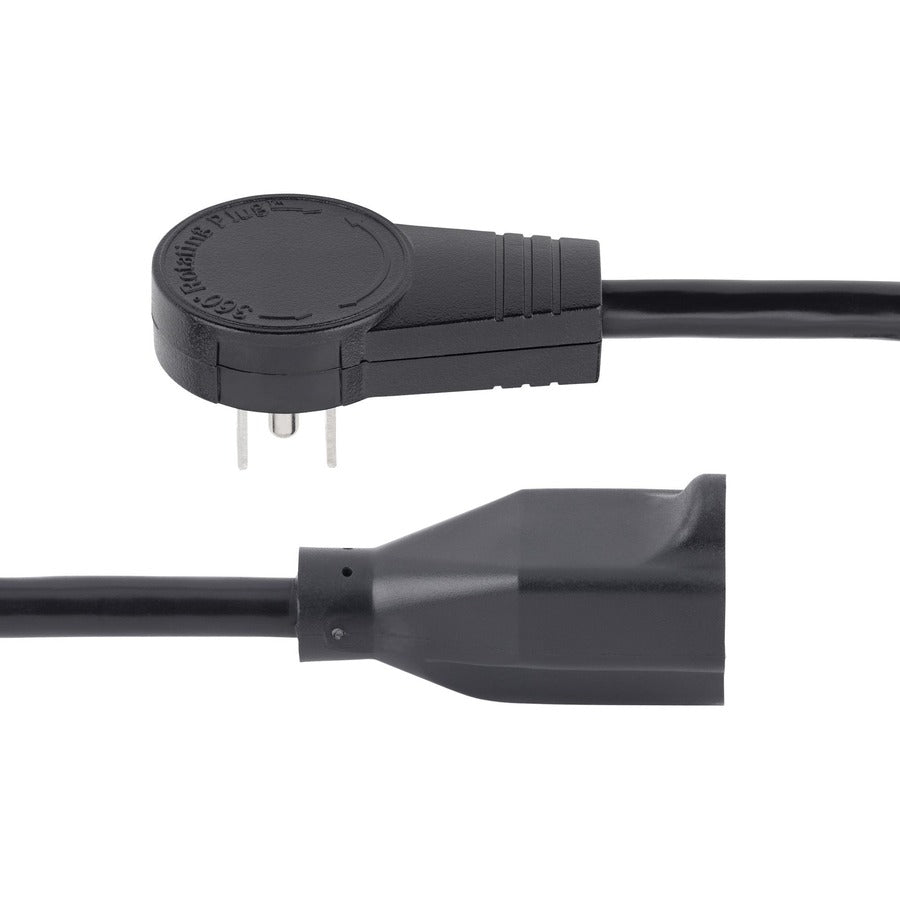 Startech.Com 6Ft (2M) Power Extension Cord - 360° Rotating Flat Plug Extension Cord - Nema 5-15P To Nema 5-15R, 16 Awg, 125V/15A - Black Short 3-Prong Power Extender Cable