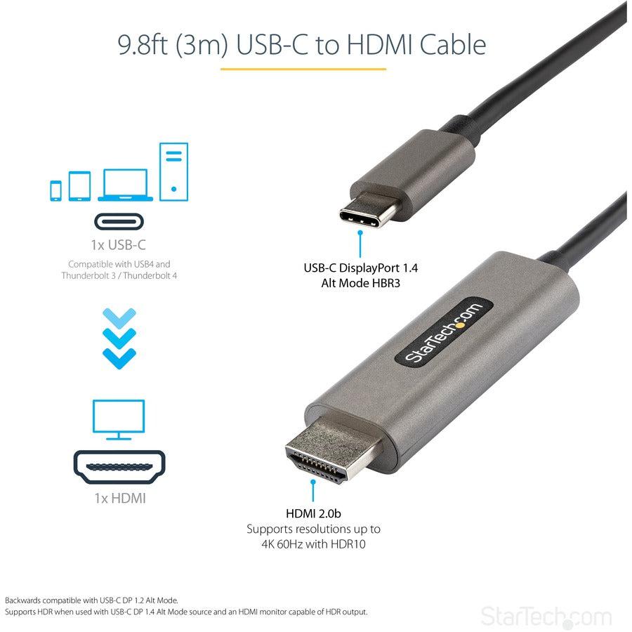 Startech.Com 9.8Ft (3M) Usb C To Hdmi Cable 4K 60Hz W/Hdr10 - Ultra Hd Usb Type-C To 4K Hdmi 2.0B