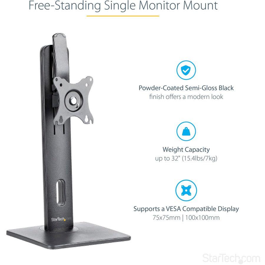 Startech.Com Free Standing Single Monitor Mount - Height Adjustable Monitor Stand - For Vesa Mount Displays Up To 32" (15Lb/7Kg) - Ergonomic Monitor Stand For Desk - Tilt/Swivel/Rotate
