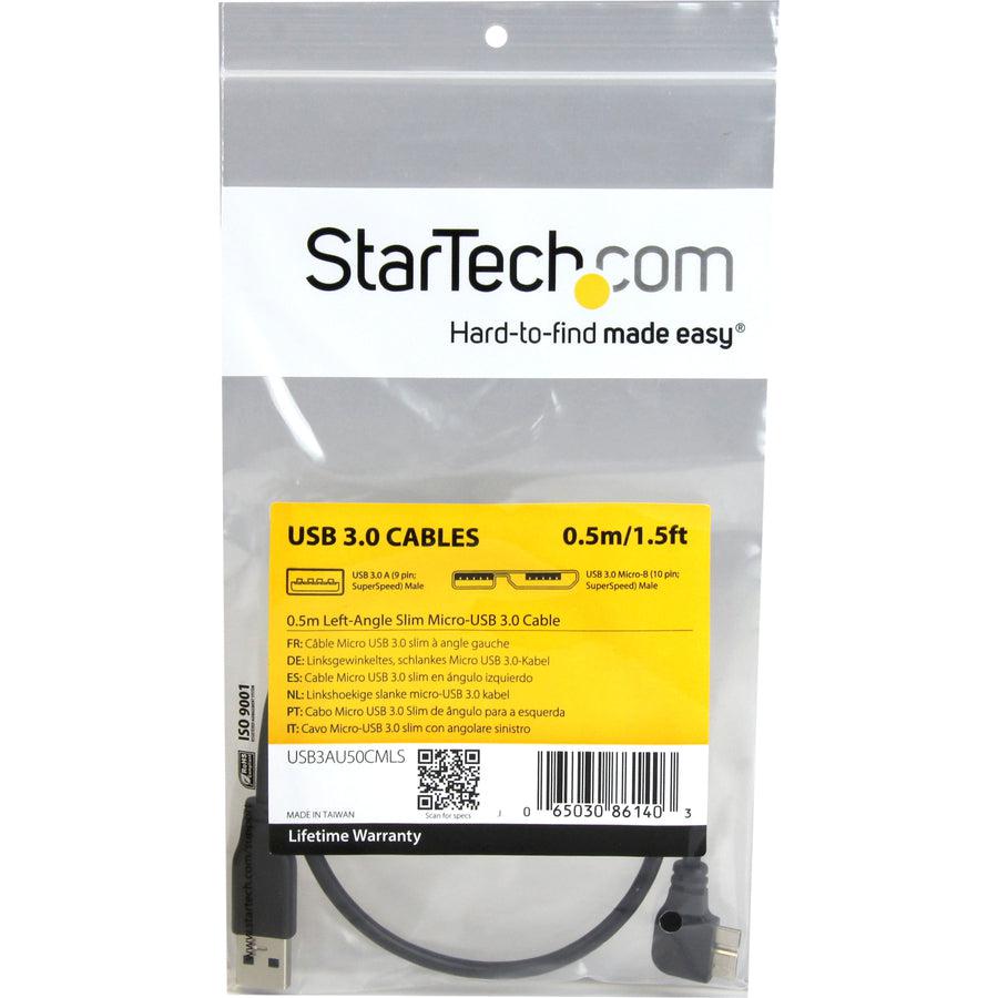 Startech.Com Slim Micro Usb 3.0 Cable - M/M - Left-Angle Micro-Usb - 0.5M (20In)