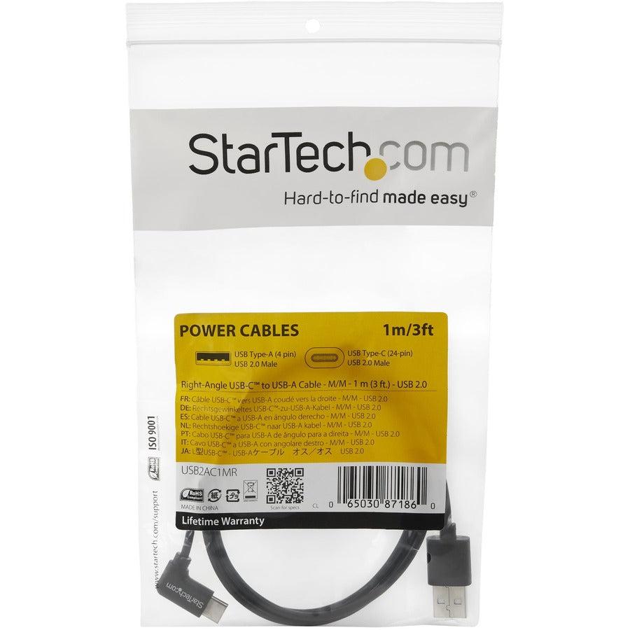 Startech.Com Usb-A To Usb-C Cable - Right-Angle - M/M - 1 M (3 Ft.) - Usb 2.0