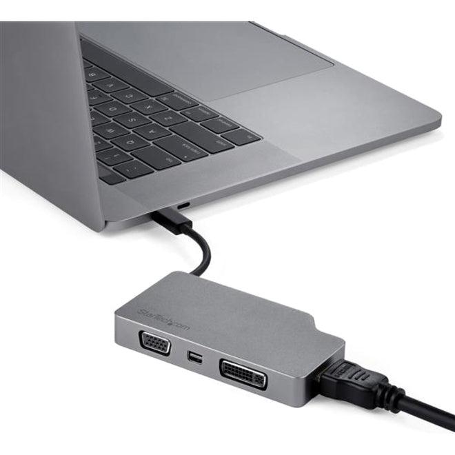 Startech.Com Usb C Multiport Video Adapter W/ Hdmi, Vga, Mini Displayport Or Dvi - Usb Type C Monitor Adapter To Hdmi 2.0 Or Mdp 1.2 (4K 60Hz) - Vga Or Dvi (1080P) - Space Gray Aluminum