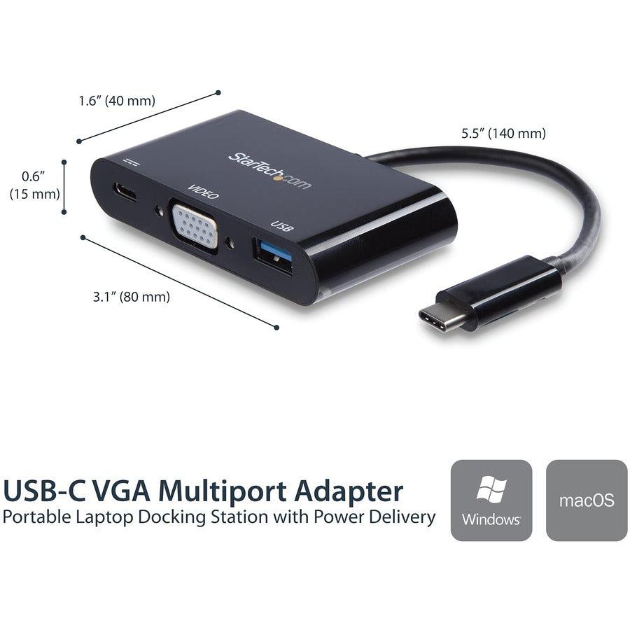 Startech.Com Usb-C To Vga Multifunction Adapter With Power Delivery And Usb-A Port