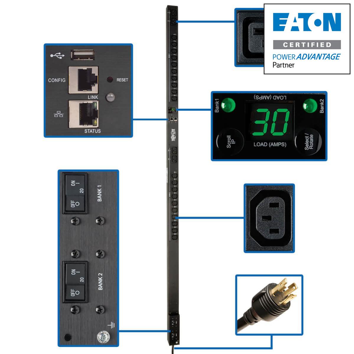 Switched Power Distribution Unit - 5.5kW Single-Phase LX Interface | Tripp Lite PDUMV30HVNETLX
