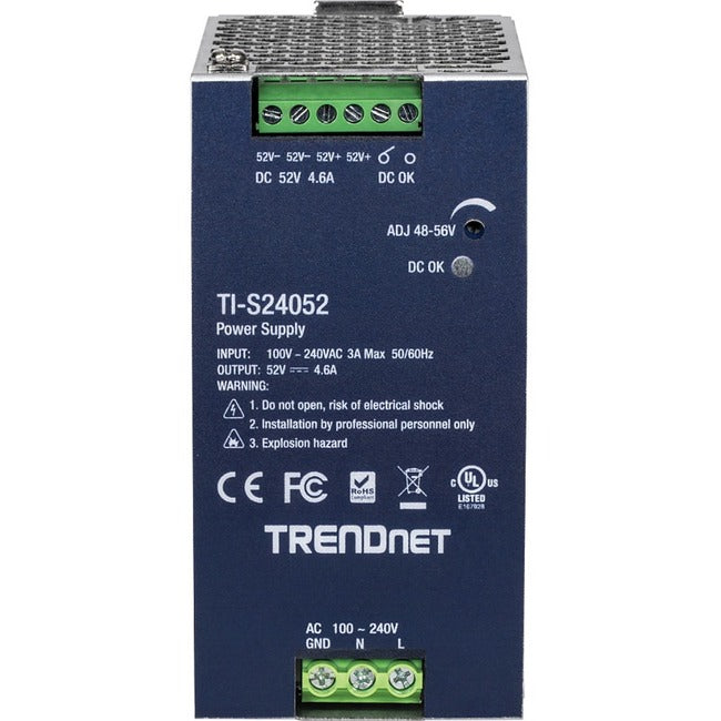 Trendnet 240W 52V Dc 4.61A Ac To Dc Din-Rail Power Supply With Pfc Function