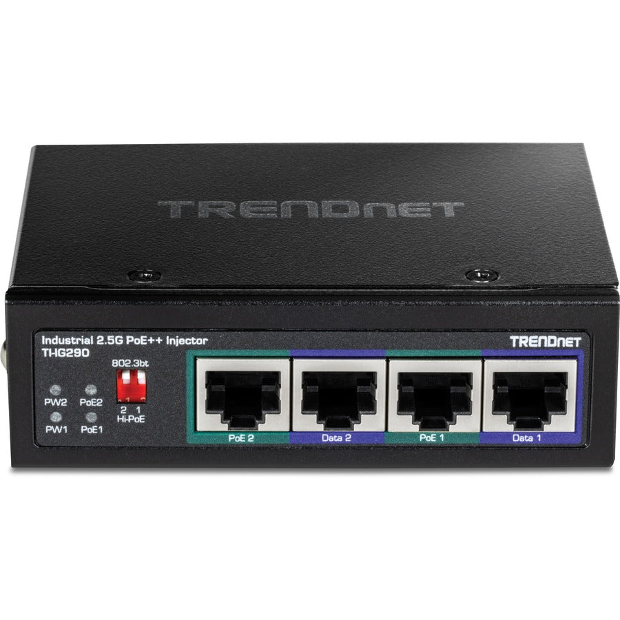 TRENDnet 95W 2-Port Industrial 2.5G PoE++ Injector, Supports PoE IEEE 802.3af, PoE+ IEEE 802.3at, And PoE++ IEEE 802.3bt, Not Compatible With Passive PoE Devices, Black, TI-IG290