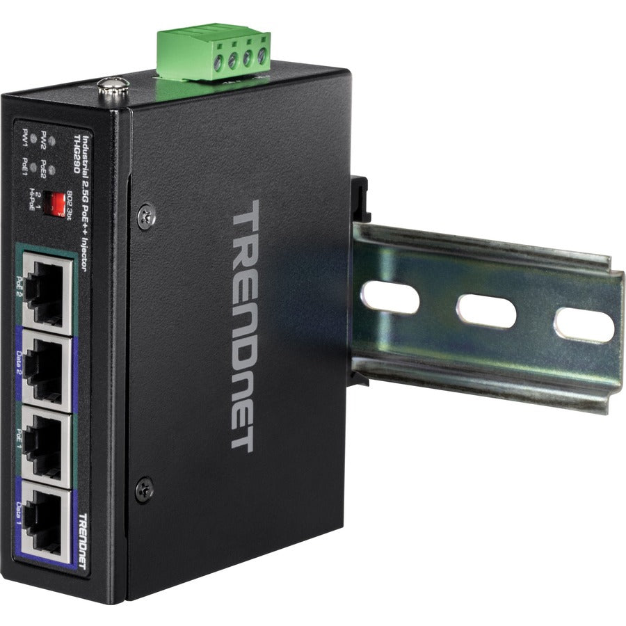 TRENDnet 95W 2-Port Industrial 2.5G PoE++ Injector, Supports PoE IEEE 802.3af, PoE+ IEEE 802.3at, And PoE++ IEEE 802.3bt, Not Compatible With Passive PoE Devices, Black, TI-IG290