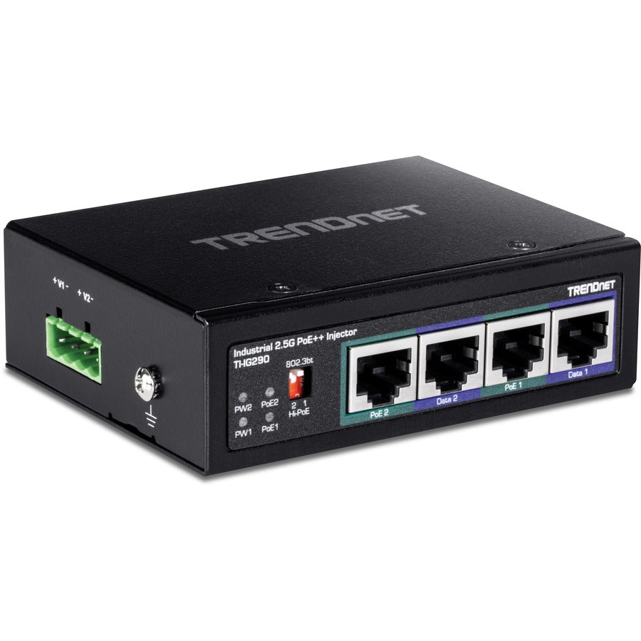TRENDnet 95W 2-Port Industrial 2.5G PoE++ Injector, Supports PoE IEEE 802.3af, PoE+ IEEE 802.3at, And PoE++ IEEE 802.3bt, Not Compatible With Passive PoE Devices, Black, TI-IG290