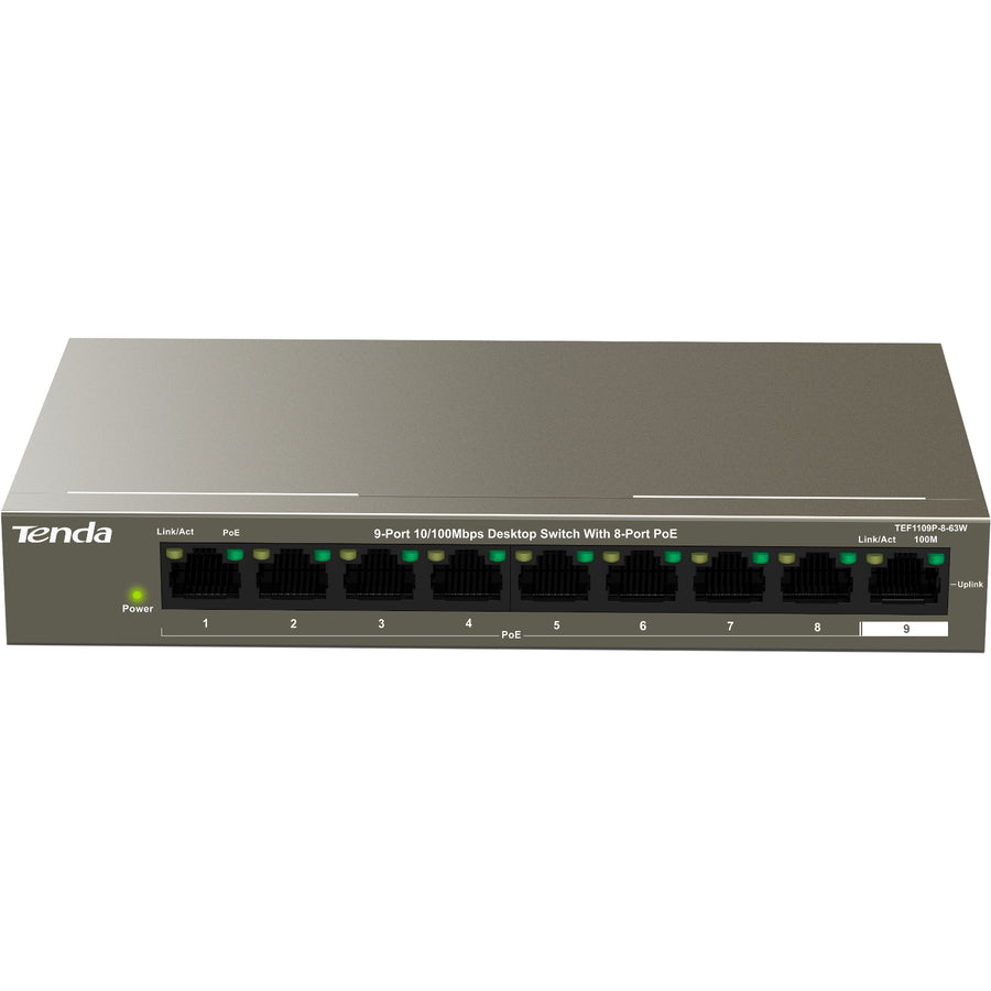 Tenda 9-Port 10/100Mbps Desktop Switch With 8-Port PoE TEF1109P-8-63W
