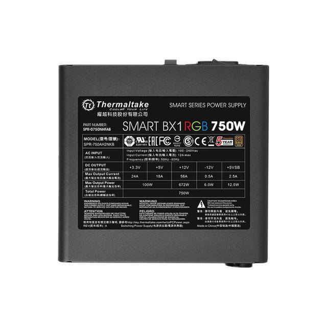 Thermaltake Ps-Spr-0750Nhfabu-1 Smart Bx1 Rgb 750W 80 Plus Bronze Certified Non-Modular Psu With 256-Color 10 Led Rgb Fan