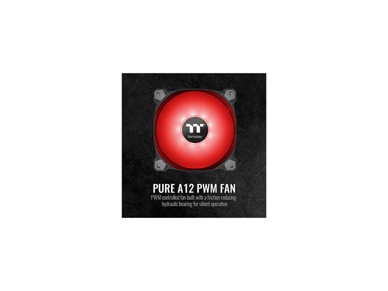 Thermaltake Pure A12 120Mm Red Led Pwm Controlled Hydraulic Bearing High Airflow High Performance Case/Radiator Fan, Cl-F109-Pl12Re-B