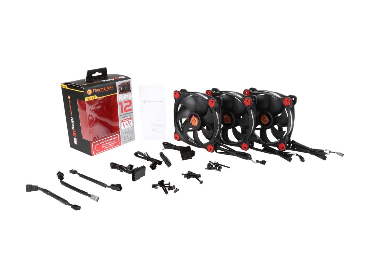 Thermaltake Riing 12 High Static Pressure 120Mm Circular Ring Led Case/Radiator Fan With Anti-Vibration Mounting System - Red - 3 Pks