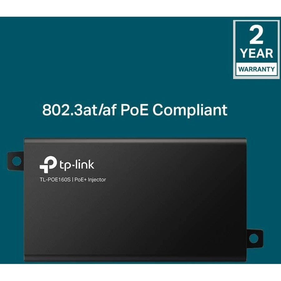 TP-LINK TL-PoE160S - 802.3at/af Gigabit PoE Injector - Non-PoE to PoE Adapter - Supplies PoE (15.4W) or PoE+ (30W) - Plug & Play - Desktop/Wall-Mount - Distance Up to 328 ft. - UL Certified - Black