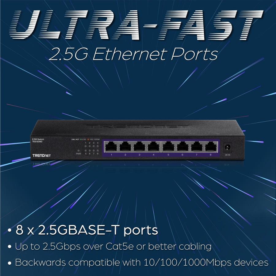 TrendNet 8-Port Unmanaged 2.5G Switch - Fanless Wall Mountable | TrendNet TEG-S380