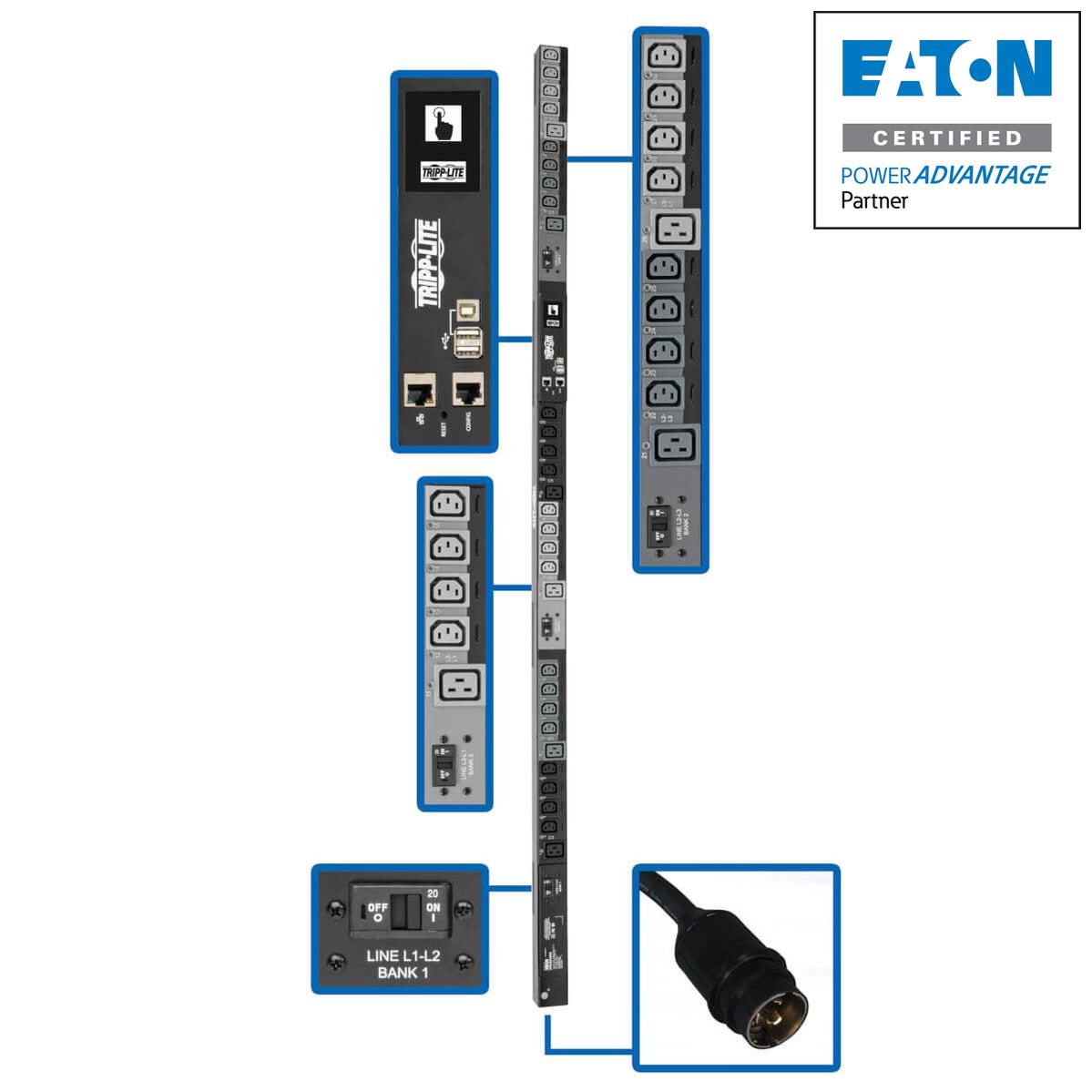 Tripp Lite 10Kw 3-Phase Monitored Per-Outlet Pdu - Lx Platform, 24 C13 & 6 C19 Outlets (208/240V), L21-30P, 0U, Taa