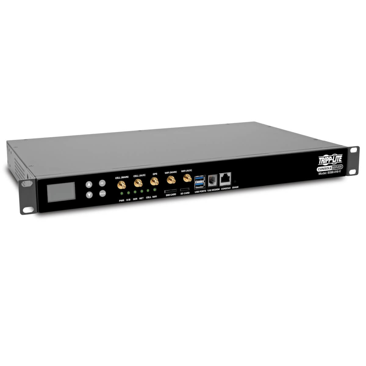 Tripp Lite 16-Port Console Server, Usb Ports (2) - 4G Lte, Dual Gbe Nic, 16Gb Flash, Sd Card, Wi-Fi, Desktop/1U Rack, Taa