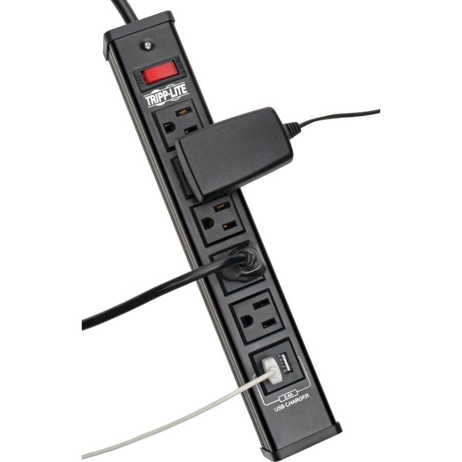 Tripp Lite 5-Outlet Surge Protector With 2 Usb Ports (3.4A Shared) - 6 Ft. Cord, 450 Joules, Metal Housing
