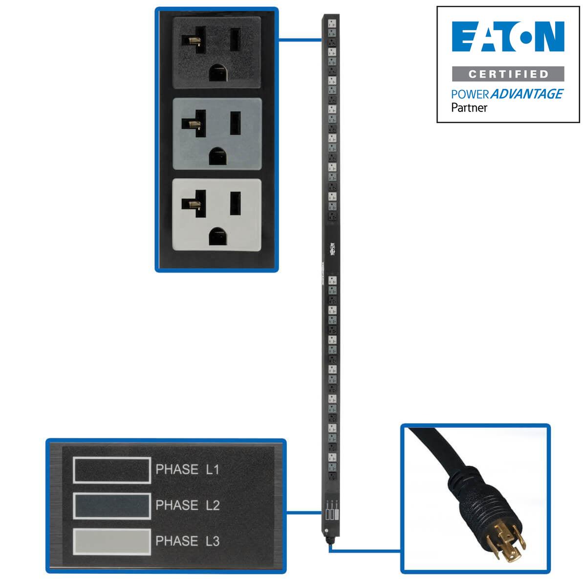 Tripp Lite 5.7Kw 3-Phase Basic Pdu - 42 Nema 5-15/20R 120V Outlets, 208V L21-20P Input, 6 Ft. Cord, 70 In. 0U Rack, Taa