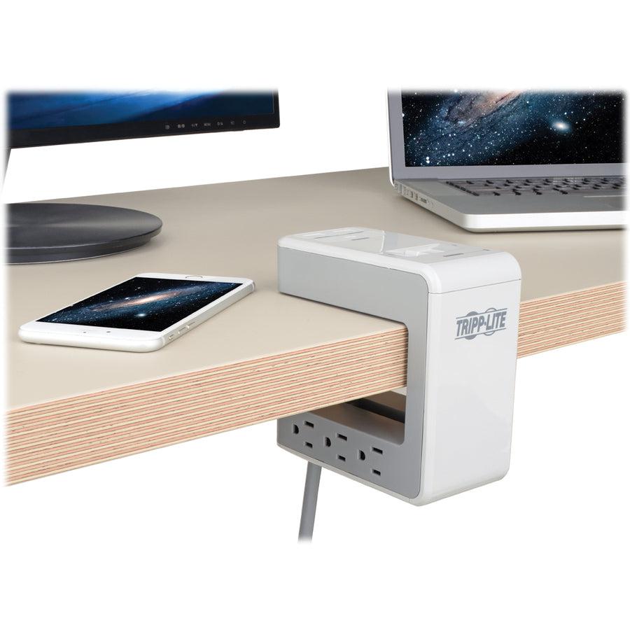 Tripp Lite 6-Outlet Surge Protector W/2 Usb-A (2.4A Shared) & 1 Usb-C (3A) - 8 Ft. Cord, 1080 Joules, Desk Clamp