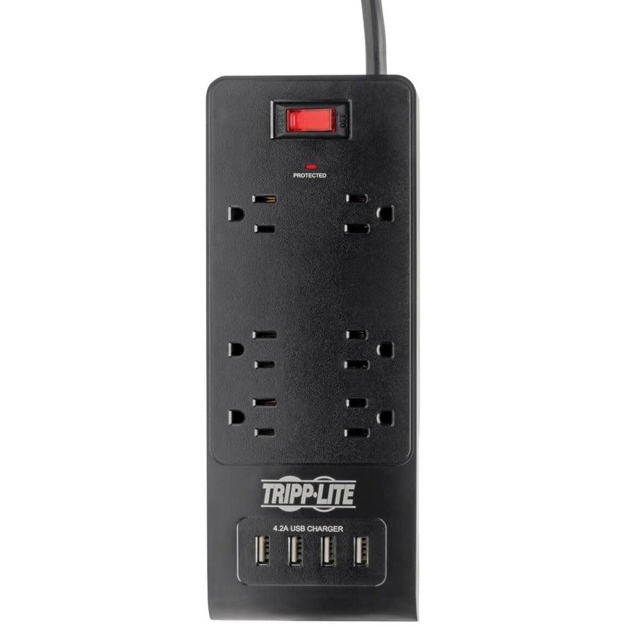 Tripp Lite 6-Outlet Surge Protector With 4 Usb Ports (4.2A Shared) - 6 Ft. Cord, 900 Joules, Black