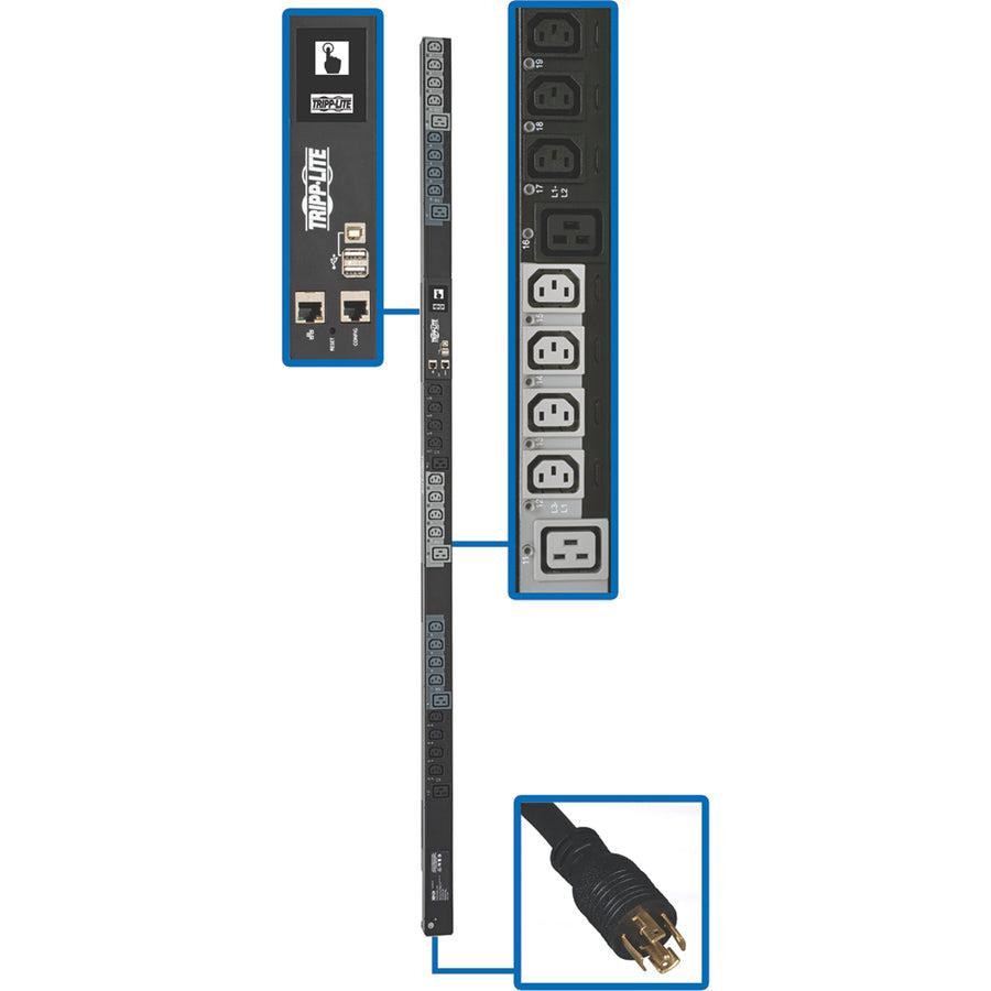 Tripp Lite 6.7Kw 3-Phase Switched Pdu - Lx Platform, 24 C13 & 6 C19 Outlets, L21-20P, 0U, Outlet Monitoring, Taa