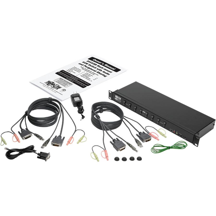 Tripp Lite 8-Port Dvi/Usb Kvm Switch With Audio And Usb 2.0 Peripheral Sharing, 1U Rack-Mount, Single-Link, 1920 X 1200 (1080P)