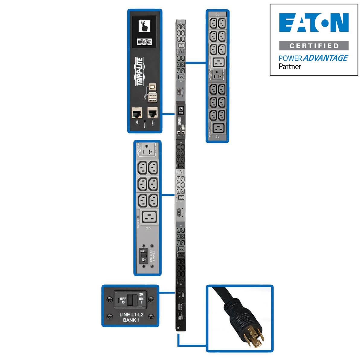 Tripp Lite 8.6Kw 3-Phase Monitored Pdu, Lx Interface, 208/120V Outlets (36 C13/6 C19/3 5-15/20R),