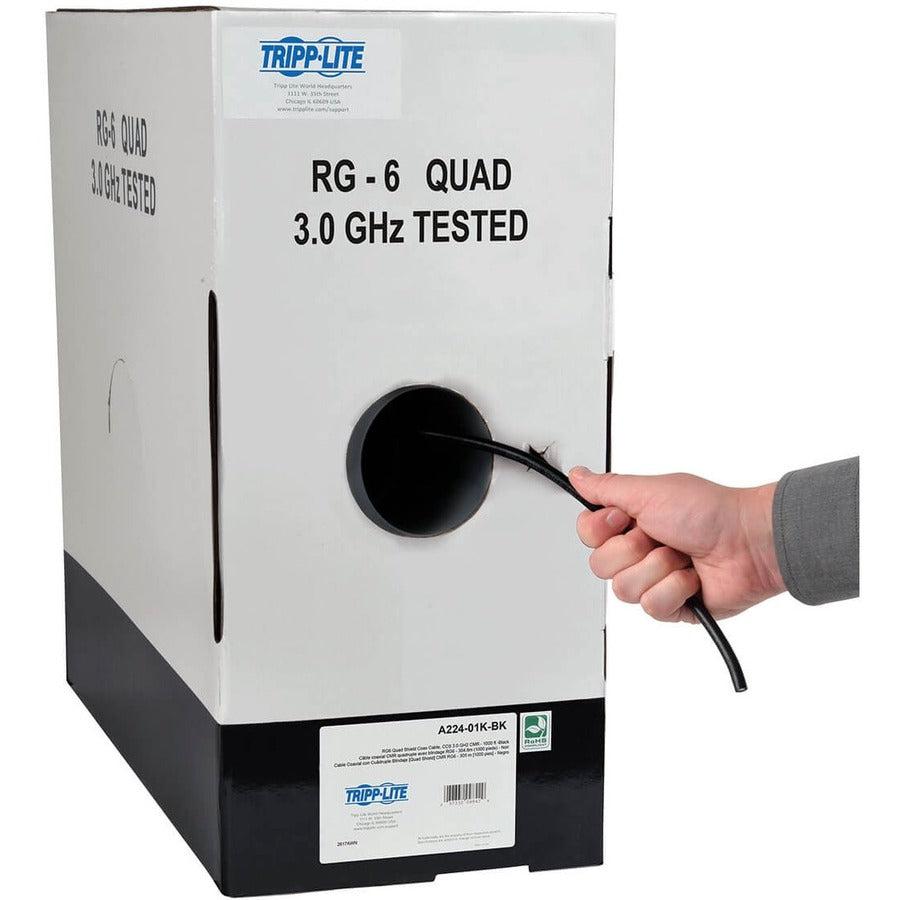 Tripp Lite A224-01K-Bk Rg6/U Quad-Shield Cmr-Rated Coaxial Cable, Black, 1000 Ft. (304.8 M)