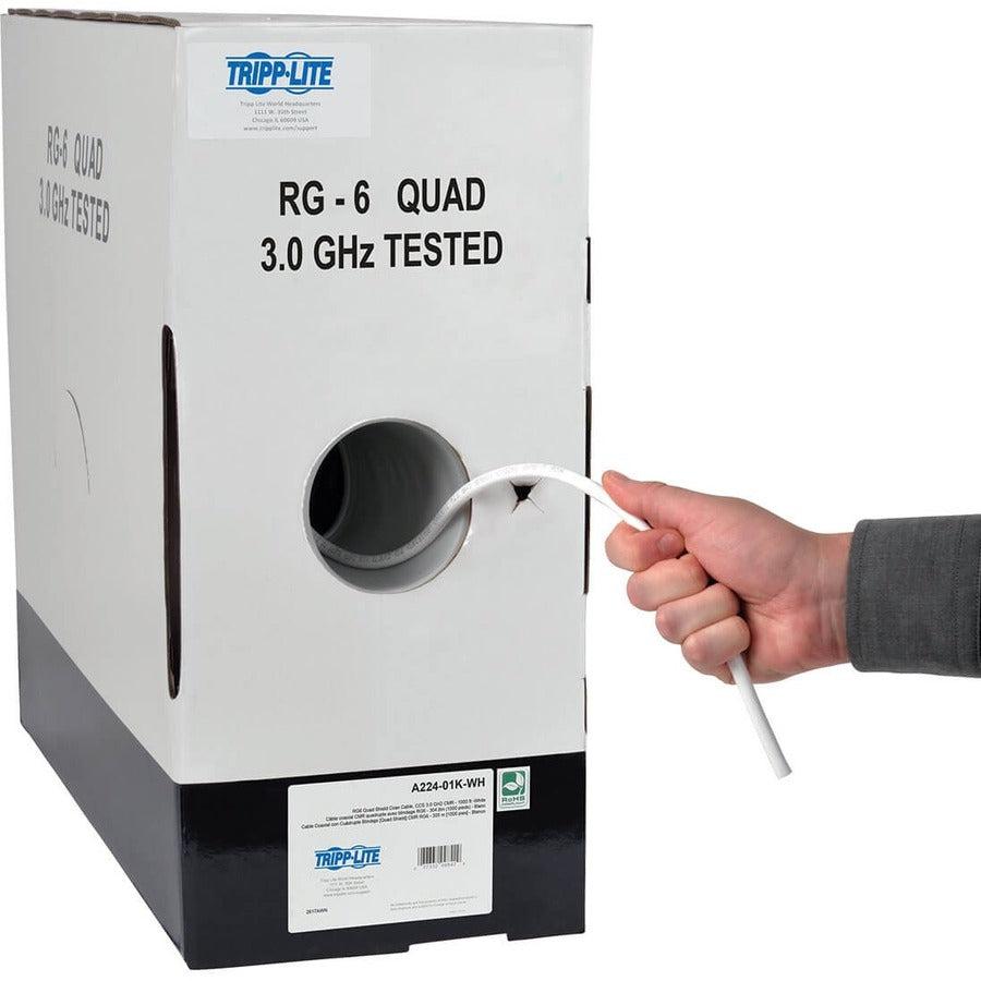 Tripp Lite A224-01K-Wh Rg6/U Quad-Shield Cmr-Rated Coaxial Cable, White, 1000 Ft. (304.8 M)