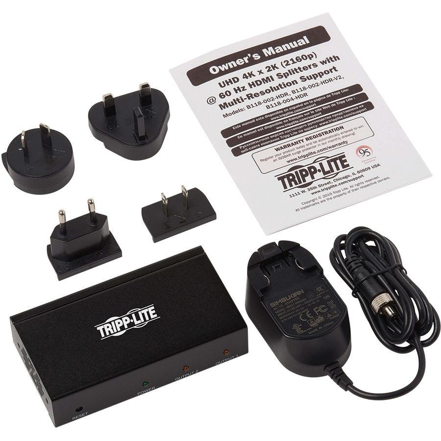 Tripp Lite B118-002-Hdr 2-Port Hdmi Splitter - 4K @ 60 Hz, 4:4:4, Multi-Resolution Support, Hdr, Hdcp 2.2, Taa