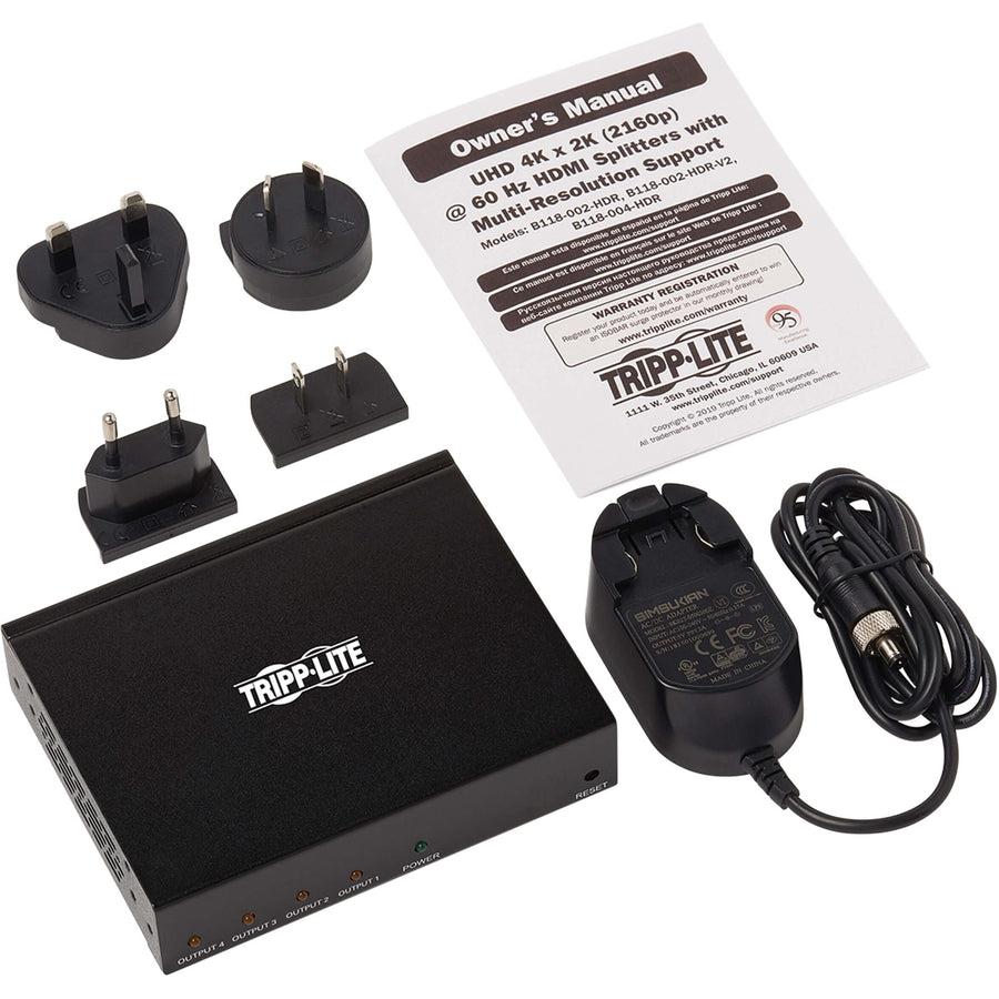 Tripp Lite B118-004-Hdr 4-Port Hdmi Splitter - 4K @ 60 Hz, 4:4:4, Multi-Resolution Support, Hdr, Hdcp 2.2, Taa