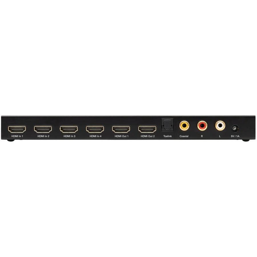 Tripp Lite B118-2X4-4K-A 4X2 Hdmi Matrix Switch/Splitter With Audio Extractor - 4K 60 Hz, Ir Control, Hdcp 2.2, 4:4:4
