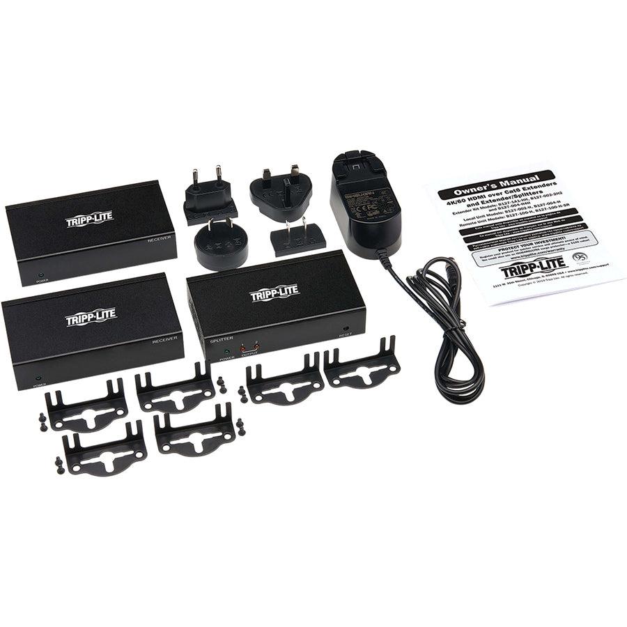 Tripp Lite B127-002-2H2 2-Port Hdmi Over Cat6 Splitter/Extender Kit, Transmitter/Dual Receivers, 4K 60 Hz, Poc, Hdr, 125 Ft., Taa