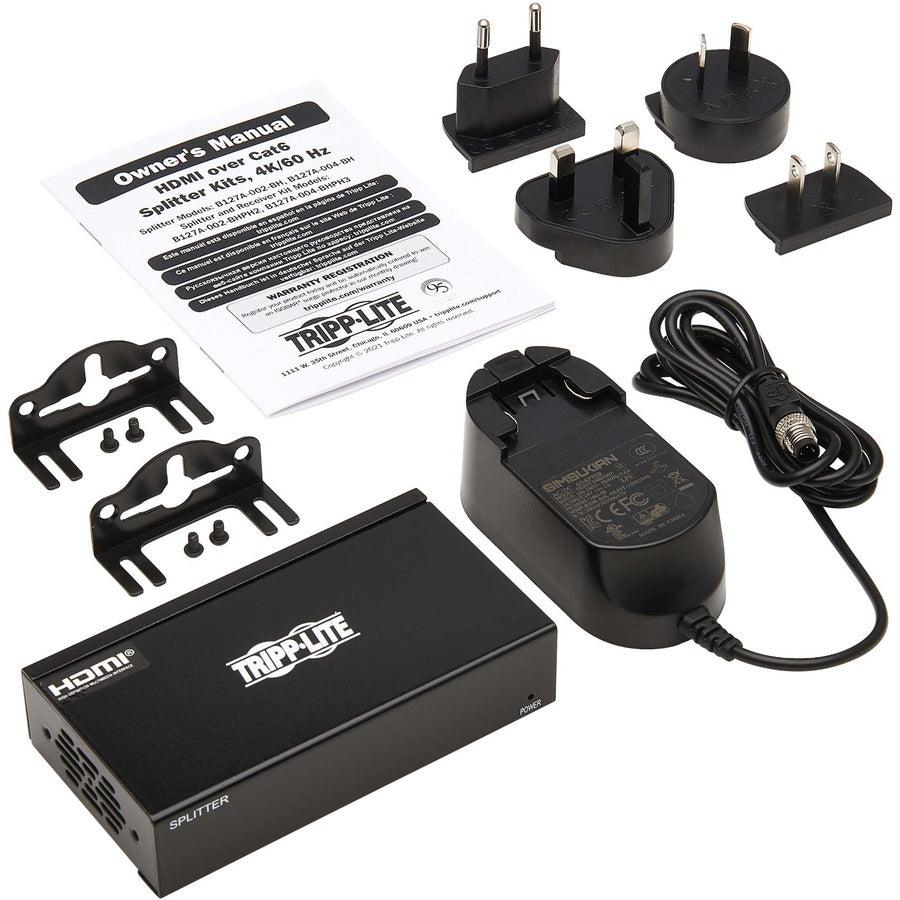 Tripp Lite B127A-002-Bh 2-Port Hdmi Over Cat6 Splitter - 4K 60 Hz, Hdr, 4:4:4, Poc, Hdcp 2.2, 230 Ft. (70.1 M), Taa