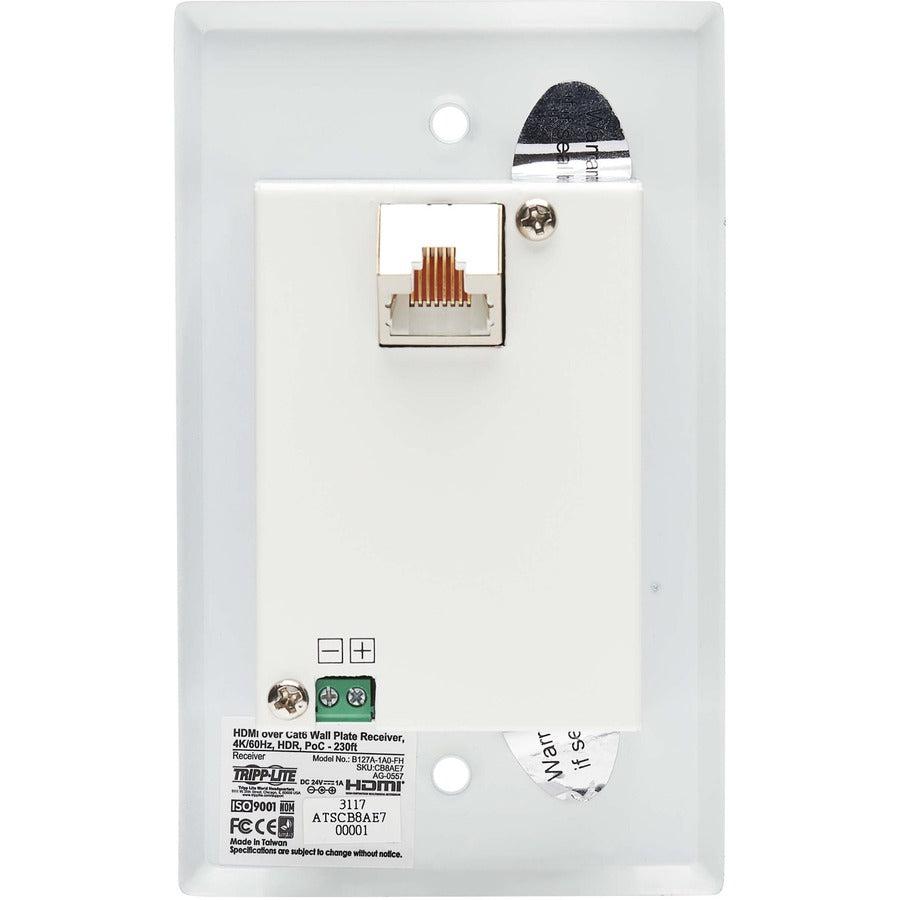 Tripp Lite B127A-1A0-Fh 1-Port Hdmi Over Cat6 Receiver, Wall Plate - 4K 60 Hz, Hdr, 4:4:4, Poc, Hdcp 2.2, 230 Ft. (70.1 M), Taa