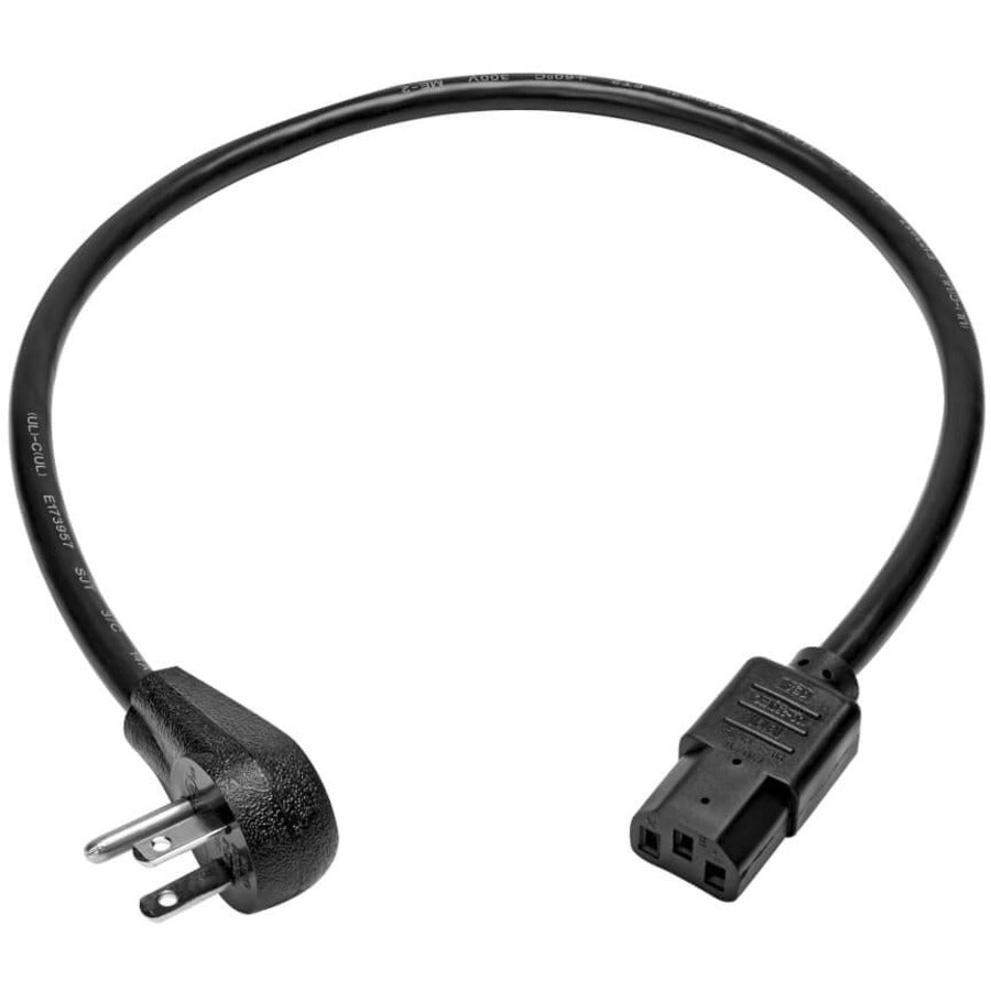 Tripp Lite Computer Power Cord, Right Angle Nema 5-15P To C13 - Heavy Duty, 15A, 125V, 14 Awg, 2 Ft., Black