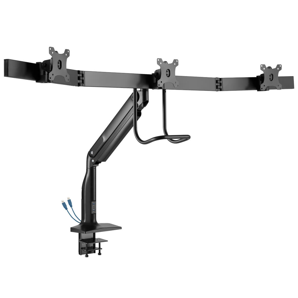 Tripp Lite Dmpdt1732Am Safe-It Precision-Placement Triple-Display Desk Clamp With Antimicrobial Tape For 17” To 32” Displays, Usb Ports