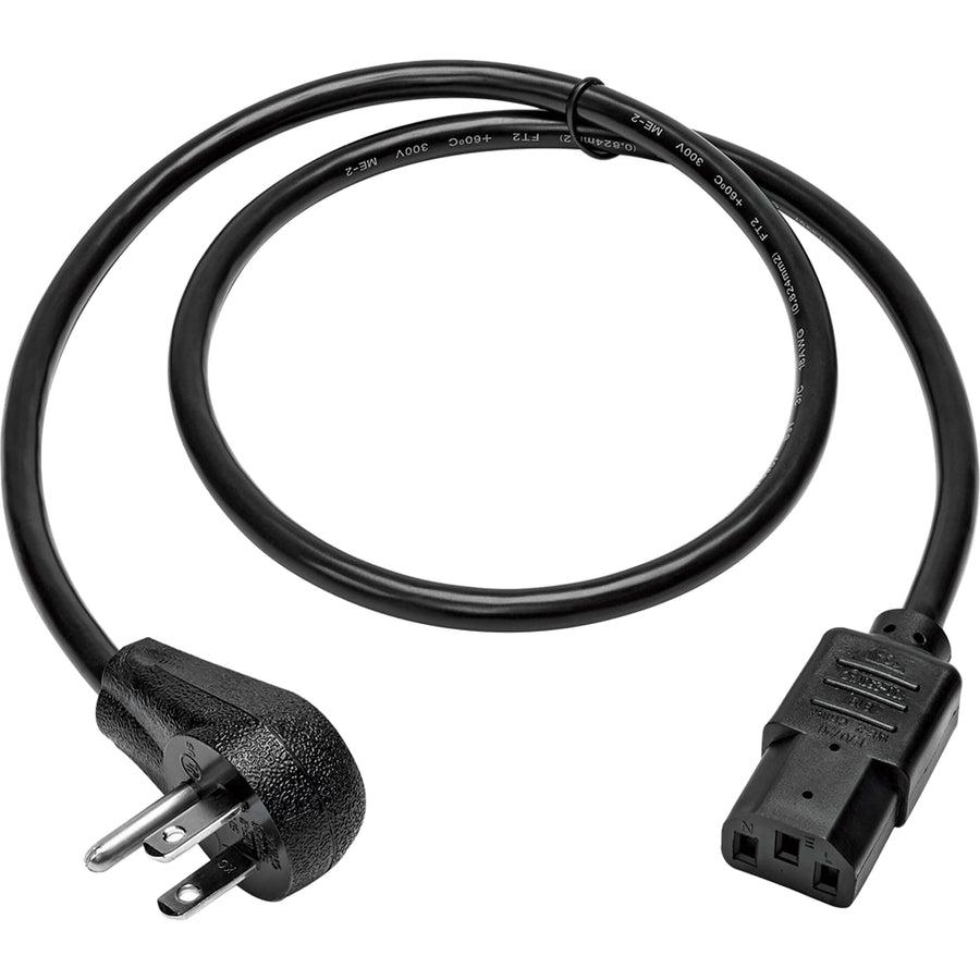 Tripp Lite Desktop Computer Ac Power Cord, Right-Angle Nema 5-15P To C13 - 10A, 125V, 18 Awg, 10 Ft., Black