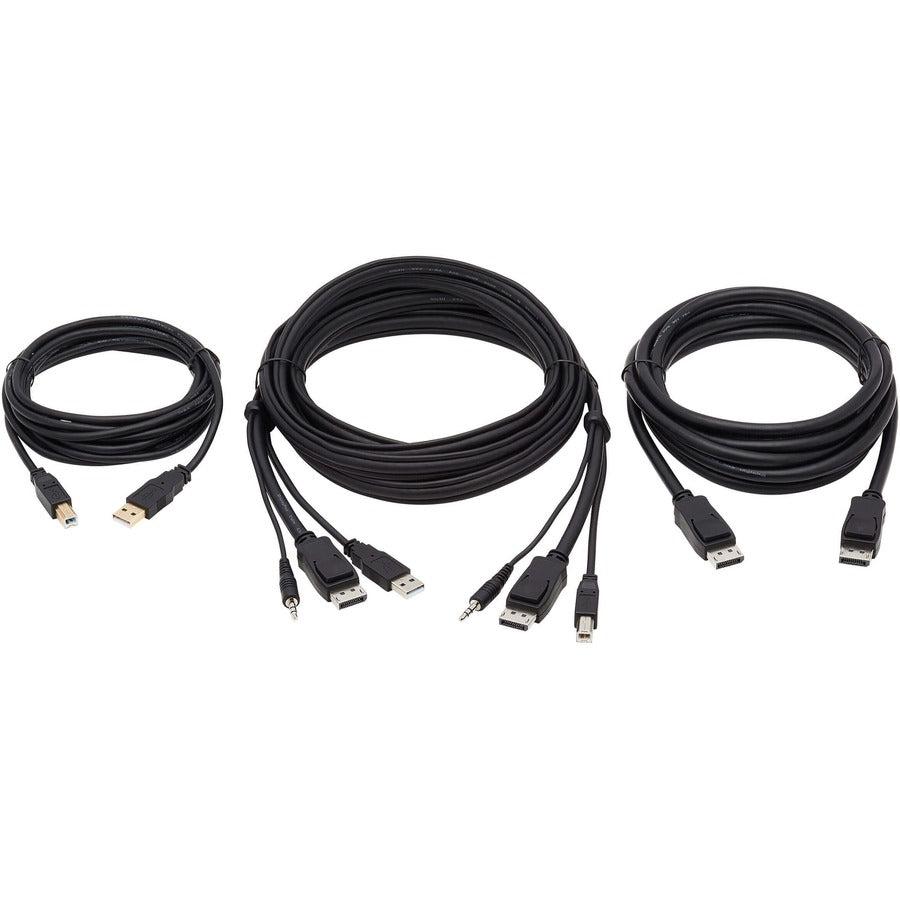 Tripp Lite Displayport Kvm Cable Kit - Dp, Usb, 3.5 Mm Audio (3Xm/3Xm) + Usb (M/M) + Dp (M/M), 4K, 10 Ft. (3.05 M), Black