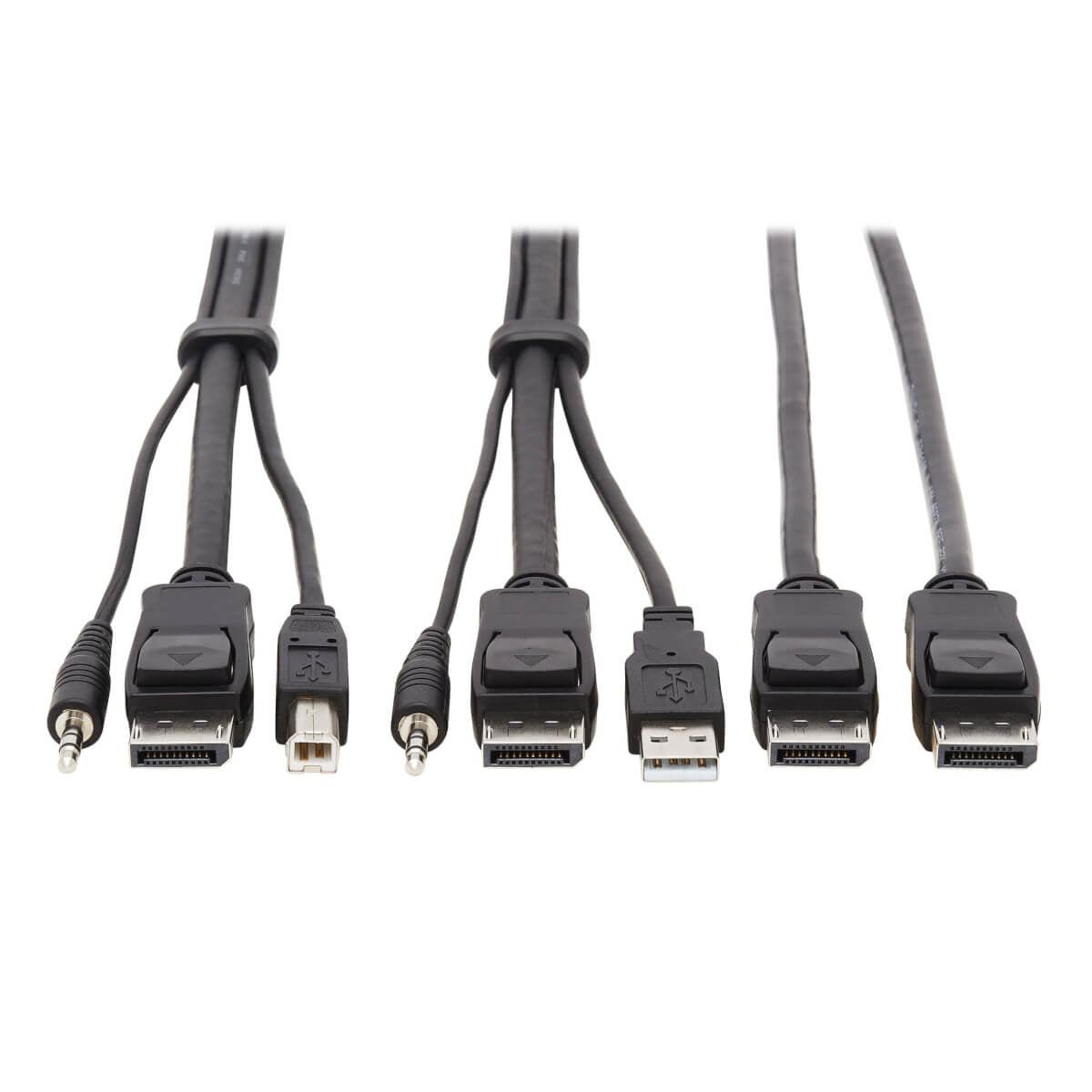 Tripp Lite Dual Displayport Kvm Cable Kit - Dp, Usb, 3.5 Mm Audio (3Xm/3Xm) + Dp (M/M), 4K, 4:4:4, 10 Ft. (3.05 M), Black