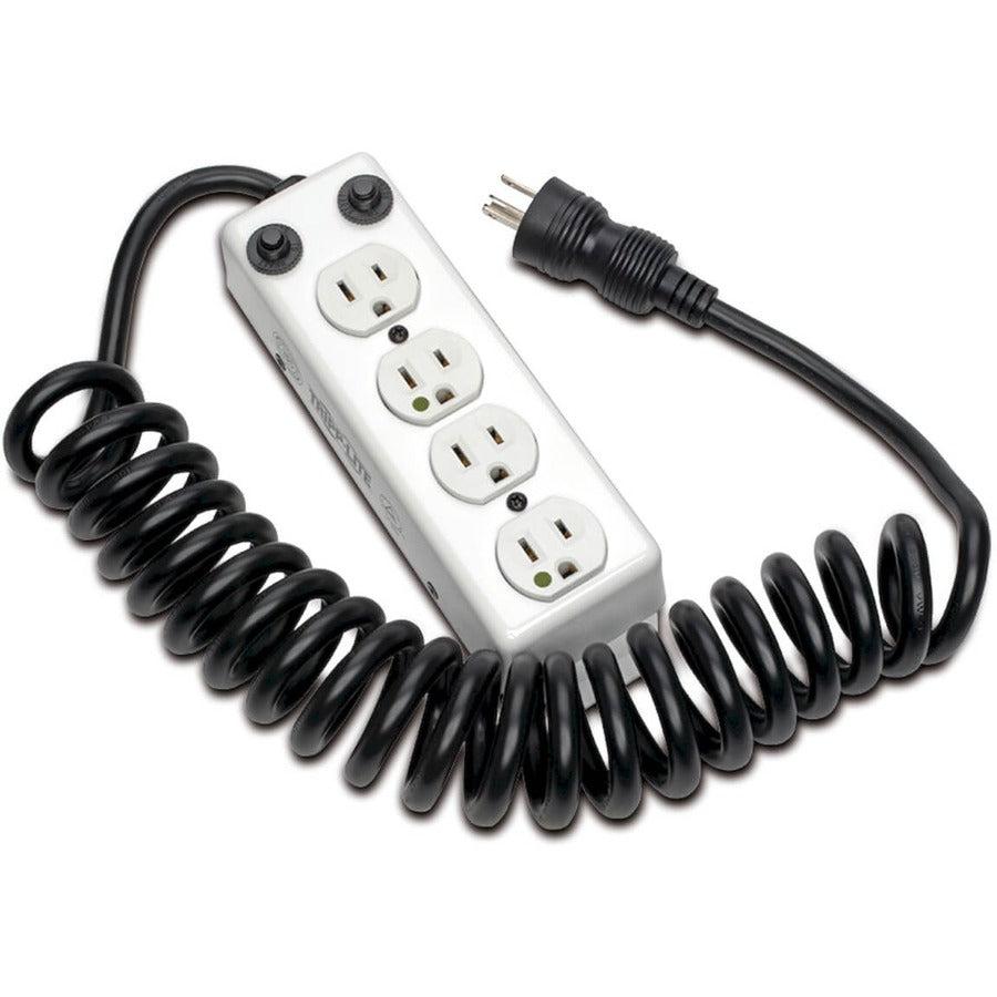 Tripp Lite For Patient-Care Vicinity  Ul 1363A Medical-Grade Power Strip; 4 Hospital-Grade Outlets, 3 Ft. Extendable Coiled Cord