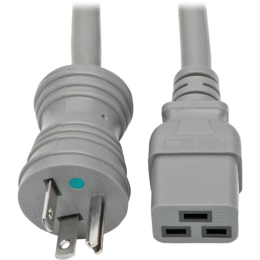 Tripp Lite Hospital-Grade Power Cord, Nema 5-20P To C19 - Heavy Duty, Green Dot, 20A, 125V, 12 Awg, 6 Ft., Gray