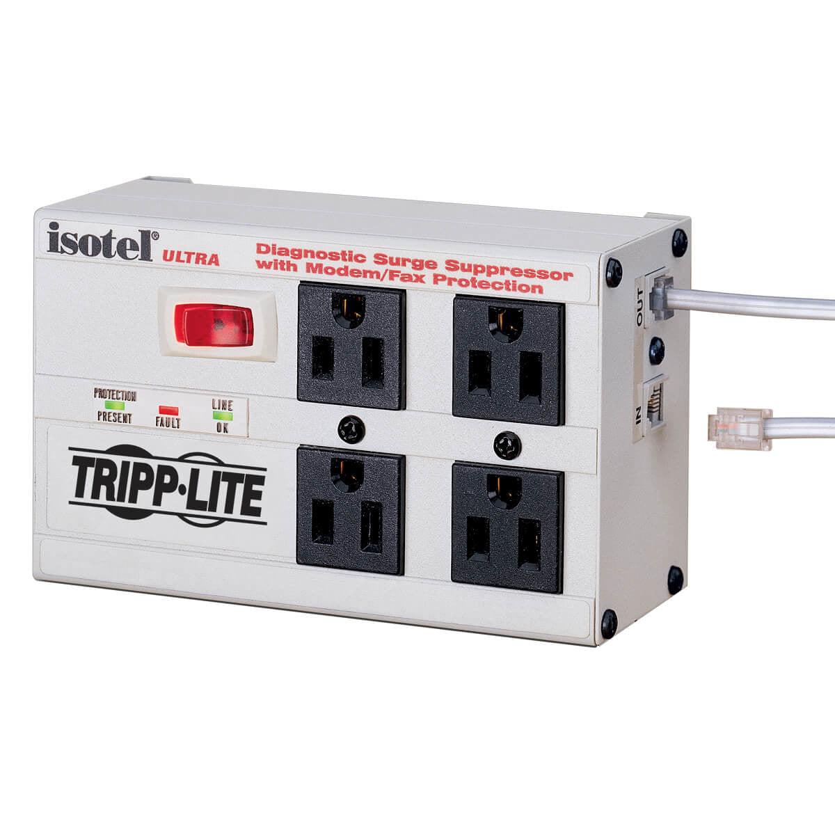 Tripp Lite Isobar 4-Outlet Surge Protector, 6-Ft. Cord, 3300 Joules, Tel/Fax/Modem Protection, Safety Covers