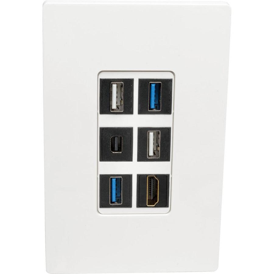 Tripp Lite N080-106 6-Port Keystone Single-Gang Faceplate, White, Taa
